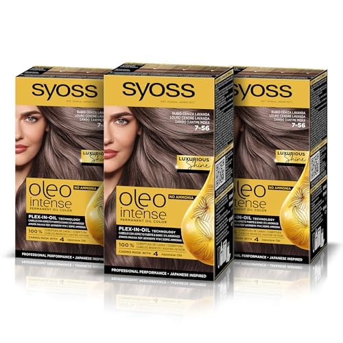 Syoss Oleo Intense - Tinte 7-56 Rubio Ceniza Lavanda – Coloración permanente Sin Amoníaco – Cobertura profesional de canas – Resultados de peluquería