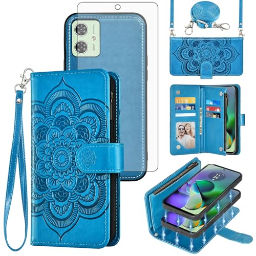 Coque Moto G54 5G détachable avec fermeture éclair et protège-écran