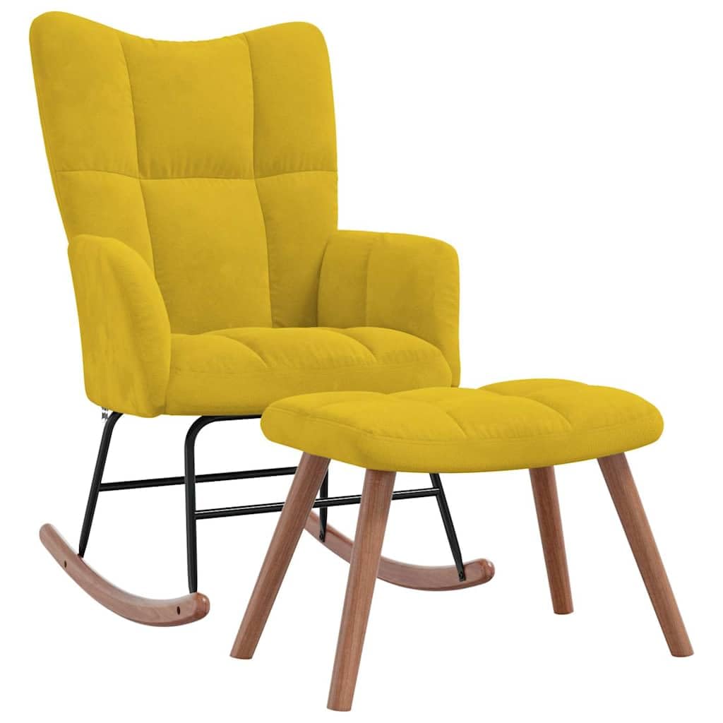 Chaise à bascule jaune moutarde en velours vidaXL avec repose-pied pour salon