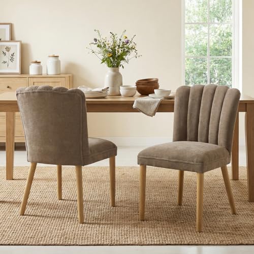 DAYALANE Lot de 2 Chaise de Salle à Manger Scandinave et Rétro Chaise de Cuisine en Chenille avec Dossier Matelassé en Coquillage Chaise de Salon Pieds en...