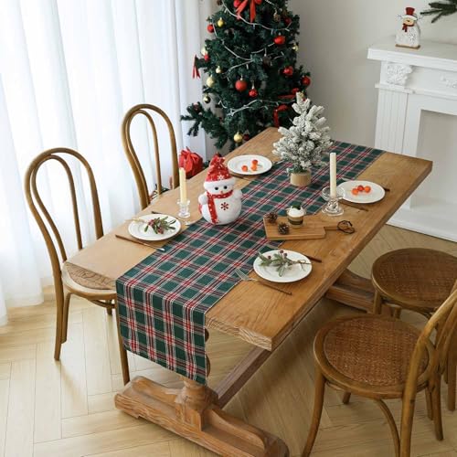 Runner Natalizio da Tavolo Moderno Verde e Rosso Tartan Scozzese Centrotavola Natalizie Decorativi Plaid Christmas Table Runner Addobbi Natalizi per la Casa, Feste 40x180cm - immagine 6