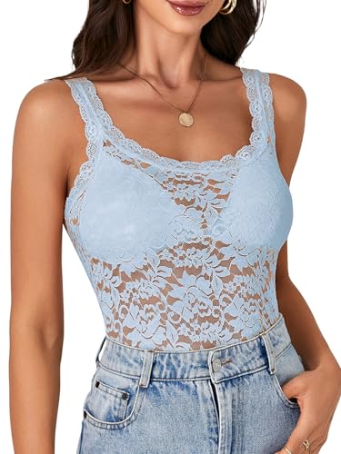 Image of LYANER Women's Floral Lace Sexy Tank Tops