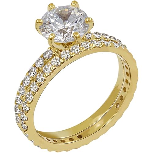 Amazon Collection Platinum or Gold Plated Sterling Silver Wedding Set Rings set with Round Cut Infinite Elements Cubic Zirconia