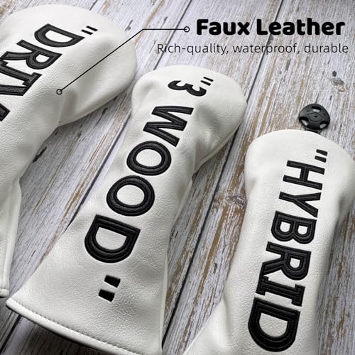 PU Leather Driver & Fairway Wood Headcover - White with Black, Premium Golf Accessory - Image 5