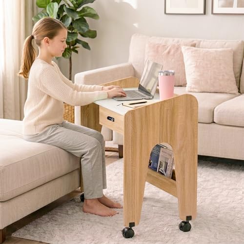 Image of Alex Daisy Movers Kids Study Desk with Lockable Wheels, Scratch-Resistant Top, Lockable Drawer, iPad Slot & Cup Holder | Compact Kids Study Table with Storage Shelf (White)