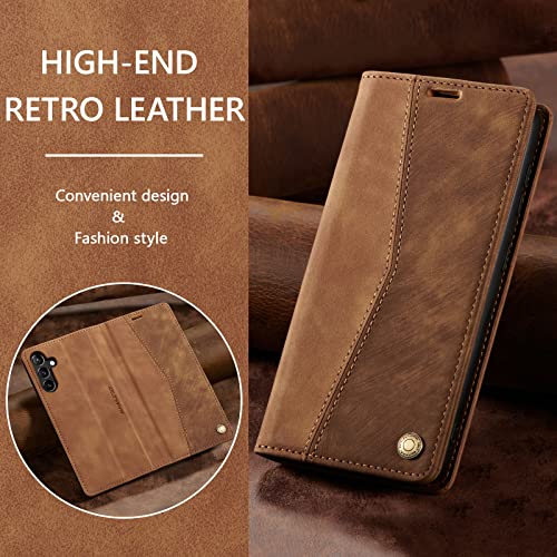 Étui coque Samsung Galaxy A26 QLTYPRI en cuir PU marron rétro - 6