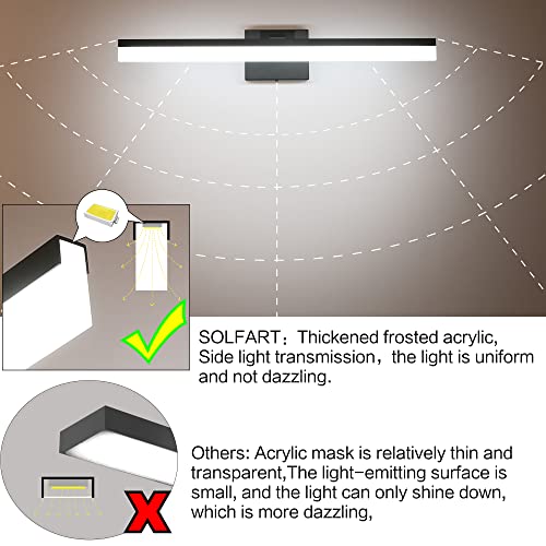 Image of SOLFART Dimmable Black Vanity Light Bar Lighting Fixtures Modern Bathroom Light Fixtures 6000K Rotatable White Aluminum LED Light