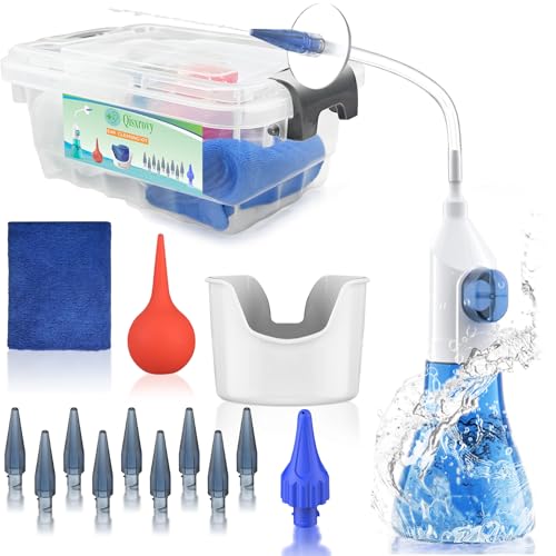 QISXROVY Ear Wax Removal Tool Ear Cleaning Kit Safe Ear Irrigation Flushing System for Adults & Kids Large (50pcs accs) Transparent