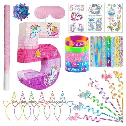 Number 5 Unicorn Pinata for Girls 5th Birthday Party with Party Favors Supplies for 5 year old Birthday Party Game Decorations (Number 5)