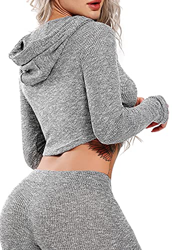 Tops Yoga Camiseta Deportiva Sin Costura Mangas Larga Fitness Mujer Gimnasio #2 Gris