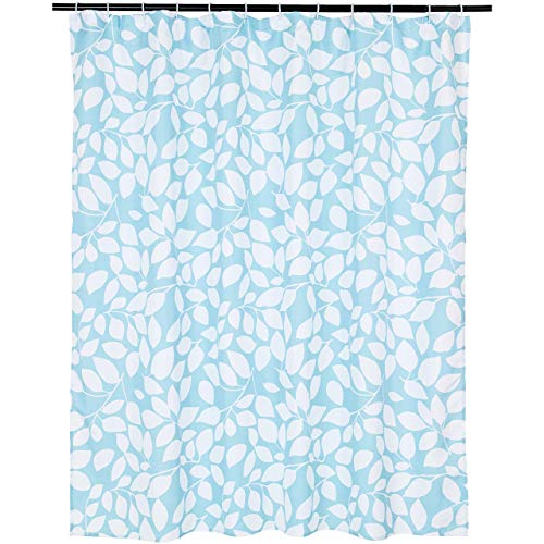 Amazon Basics Microfiber Blue Laurels Printed Pattern Bathroom Shower Curtain - Blue Laurels, 72 Inch