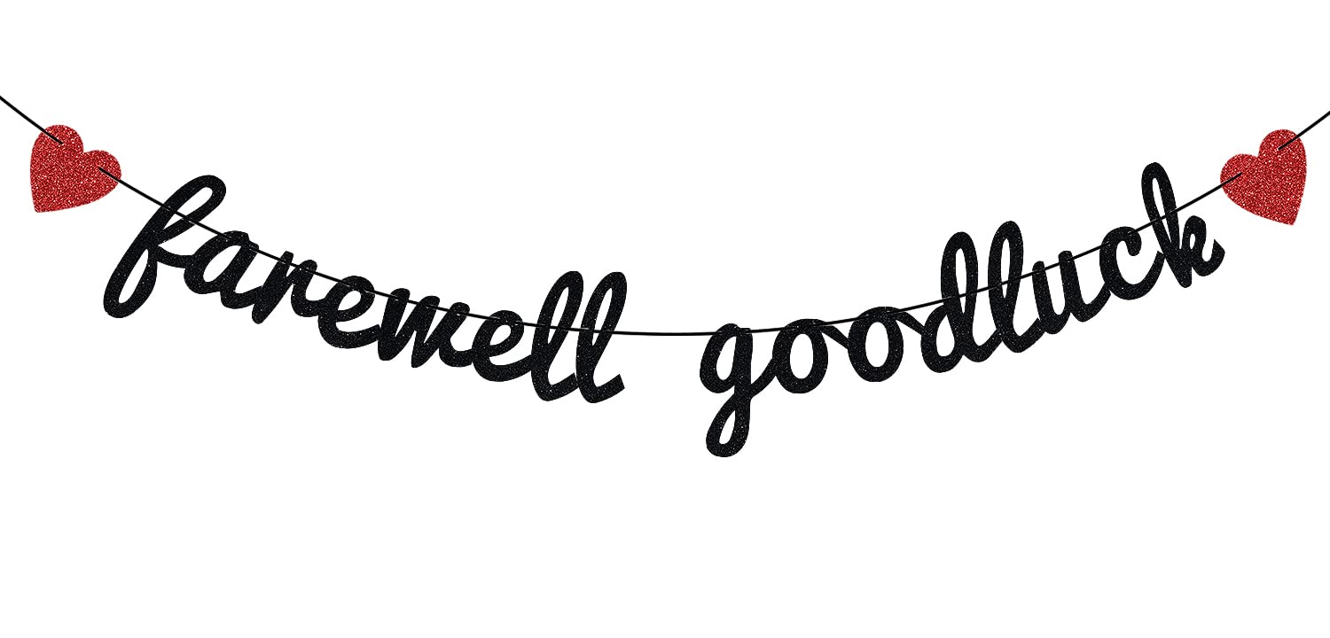 Unoggsor Black Glitter Farewell Good Luck Banner - Farewell Decorations - Going Away, Retirement, Graduation Party Decorations Supplies