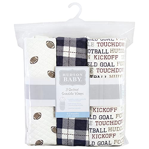 Image of Hudson Baby Unisex Baby Quilted Cotton Swaddle Wrap 3pk, Football, 0-3 Months