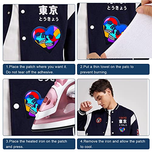 Wikineon Embroidered Iron On Patch, Colorful Love Heart Skull Patch - Punk Embroidered Applique Badge Iron On/Sew On Diy Clothing Accessories, Perfect For Backpack, Clothes, Hats & Jeans #TOP3