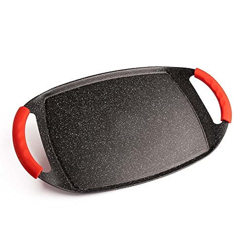 AMC Bistecchiera da 47 cm rivestita in pietra vulcanica completamente antiaderente ed antigraffio con manici ergonomici e coperture anticalore