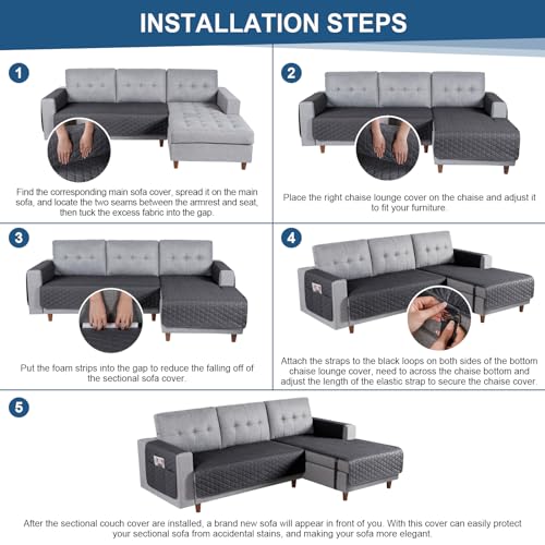 Image of TAOCOCO Sectional Couch Covers 100% Waterproof L Shaped Sofa Covers for Right Hand Facing Chaise Lounge, 2 Pieces Couch Cover L Shape Furniture Protector Slipcover for Pets Kids, Small /Charcoal Gray