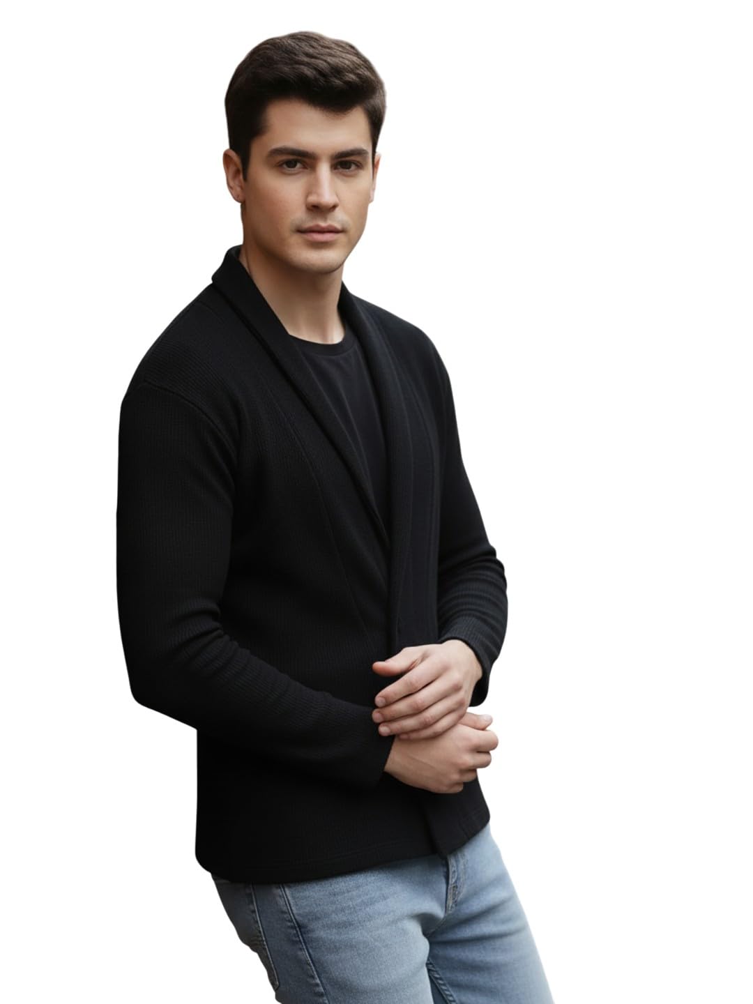 Waffle Knit Shrug for Men | Full Sleeve, Shawl Collar Cardigan for Men | Best for Casual Wear, Fashion Wear Cardigan