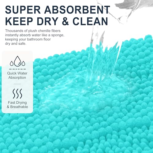 Image of Smiry Thick Chenille Bathroom Runner Rugs 59x20, Absorbent Striped Bath Mat, Machine Washable, Rubber Backing, Extra Long Bath Rugs for Tub & Shower, Modern Home Decor Accessories, Teal