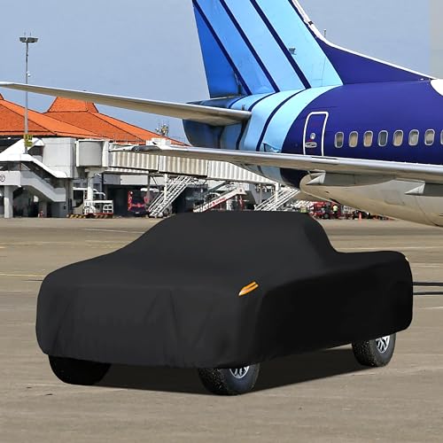 Image of MORNYRAY Waterproof Car Cover All Weather Snowproof UV Protection Windproof Outdoor Full Truck Cover, Universal Fit for (All Black, Fit Truck Length 230-242 inch)