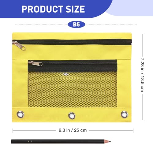 Image of Pencil Pouch for 3 Ring Binder - 3 Hole Zipper Pen Case Bag Holder Bulk Accessories Clear Window Aesthetic Organizer Pockets