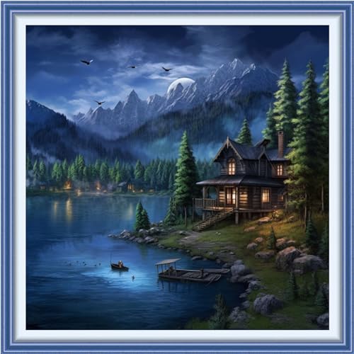 Image of Findvoor Stamped Cross Stitch Kits for Beginners Full Range of Cross Stitching Embroidery Pattern for Adults, 11CT DIY Needlepoint Embroidery Starter Kits-Landscape 17.7x17.7 inch