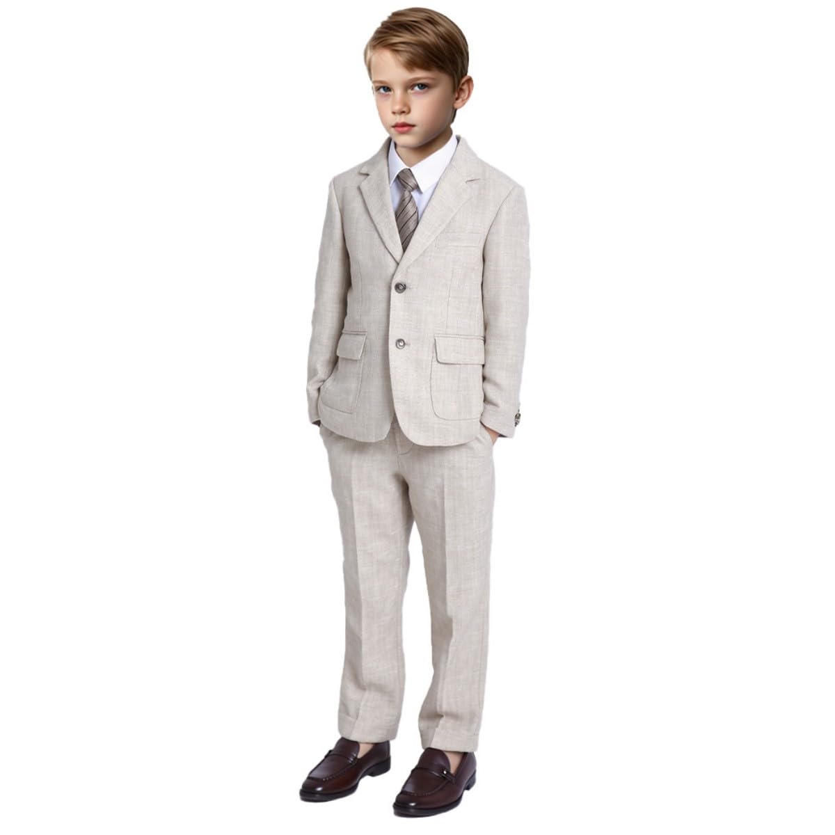 Jungen-Smokinganzug aus Leinen, 2-teilig, Jacke, Hose, formelles Anzug-Set, zweireihiger Anzug für Jungen, Hochzeit