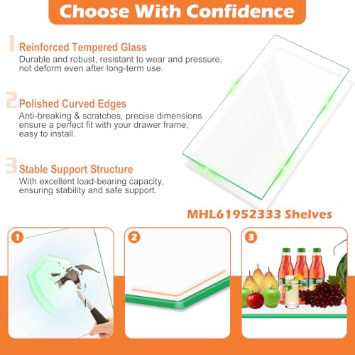 Image of Upgraded MHL61952333 Refrigerator Glass Shelf Compatible with LG Kenmore Refrigerator Shelf Replacement Parts Crisper Drawer Cover Tempered Glass Shelves LG Fridge Shelves Replacement LFCS22520S Part