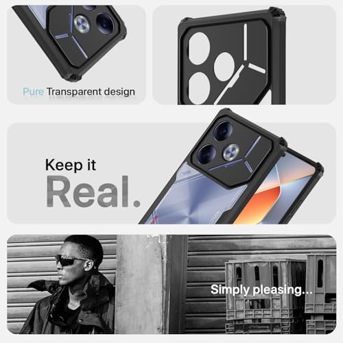 Image of Pikkme Crystal Clear Transparent Back | Ultra Hyrbid | Full Camera Protection | Raised Edge | Bumper Back Case for Tecno Pova 6 (Black)