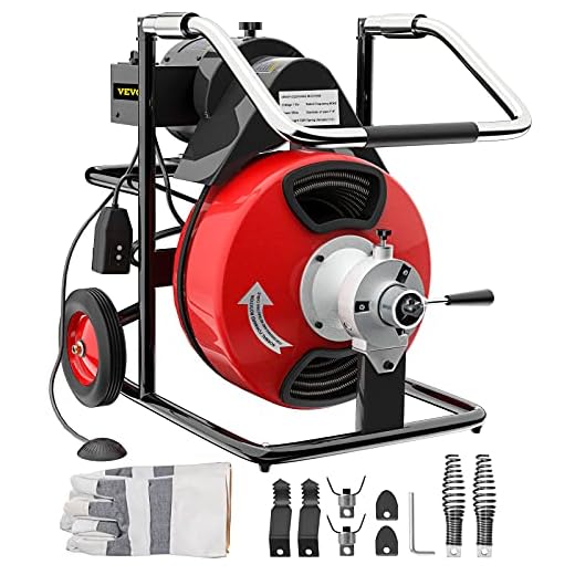 VEVOR Drain Cleaner Machine 100ftx1/2in Electric Drain Auger 550W Sewer Snake Drill Machine, fit 1 Inch (25mm) to 4 Inch(100mm) Pipes, w/Wheels, Cutters, Foot Switch, for Drain Cleaners Plumbers