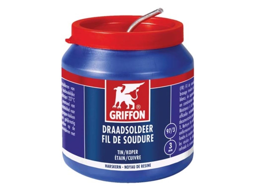 Griffon Cyna lutownicza cyna miedź 97/3, 3 mm, 500 g, z rdzeniem kalafoniowym, do lutowania elektroniki, AGD i audio, czysty przepływ, odporność do 90 C