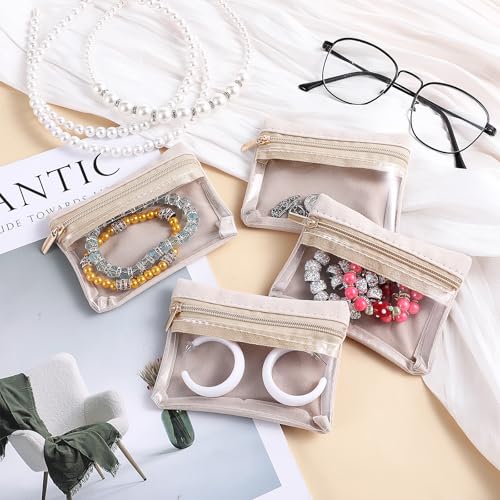 4Pcs Portable Travel Jewelry Bag, Clear Travel Jewelry Pouch Bag with Zipper, Velvet Jewelry Organizer, Mini Jewelry Storage for Rings Bracelets Earrings Necklaces Jewelry, Gift Idea for Women Girls3
