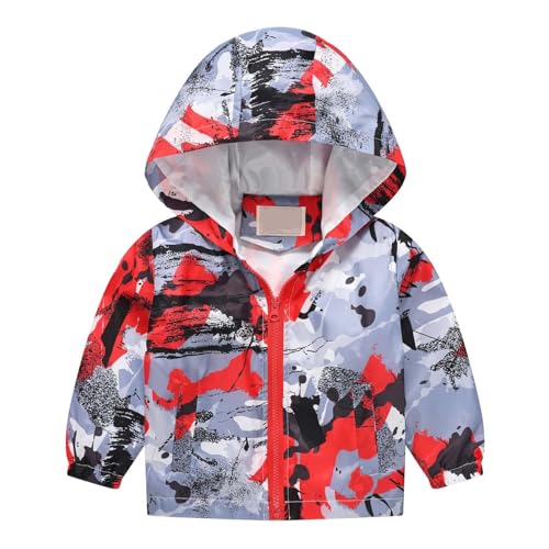 Toddler Baby Fall Jacket Girls Boys Cute Cartoon Windbreaker Coats Rain Outwear Windproof Hooded (Red, 3-4 Years)