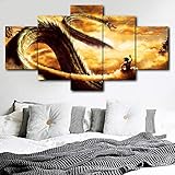  Shentop Imagenes Enmarcadas Pintura De Pared Sala De Estar Foto Obra De Arte 5 Piezas Dragon Ball Super Anime Manga Goku Y Dragon Poster HD Print Combinación De Decoración para El Hogar-Sin Marco