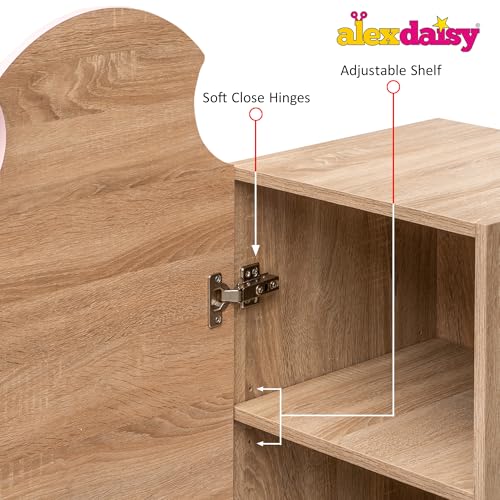 Image of Alex Daisy Holland Storage Cabinet Wardrobe Bookshelf for Kids Boys & Girls | Chemical-Free Soft-Close Scratch-Resistant Engineered Wood | Adjustable Shelves | Year Warranty (Pink)