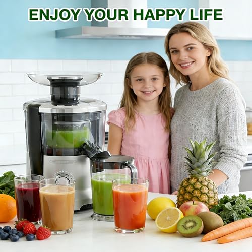Image of Simple Deluxe Centrifugal Juicer Machines, 500W Centrifugal Juicer Extractor with 2 inch Feed Chute for Fruit Vegetable, Electric Juicer with 3-Speed Quick Juicing, Easy to Clean, BPA-Free, Silver
