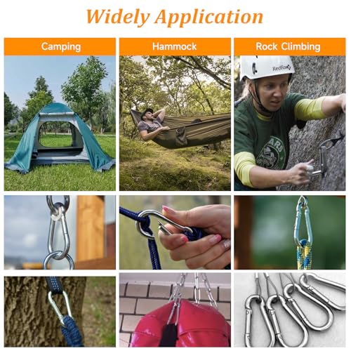 8 Stück Karabinerhaken Groß Karabiner φ8x80mm Karabin Edelstahl Karabiner mit Federhaken Feuerwehrkarabiner Belastbar, Angeln Klettern Karabiner für Schaukel, Markisen, Wandern
