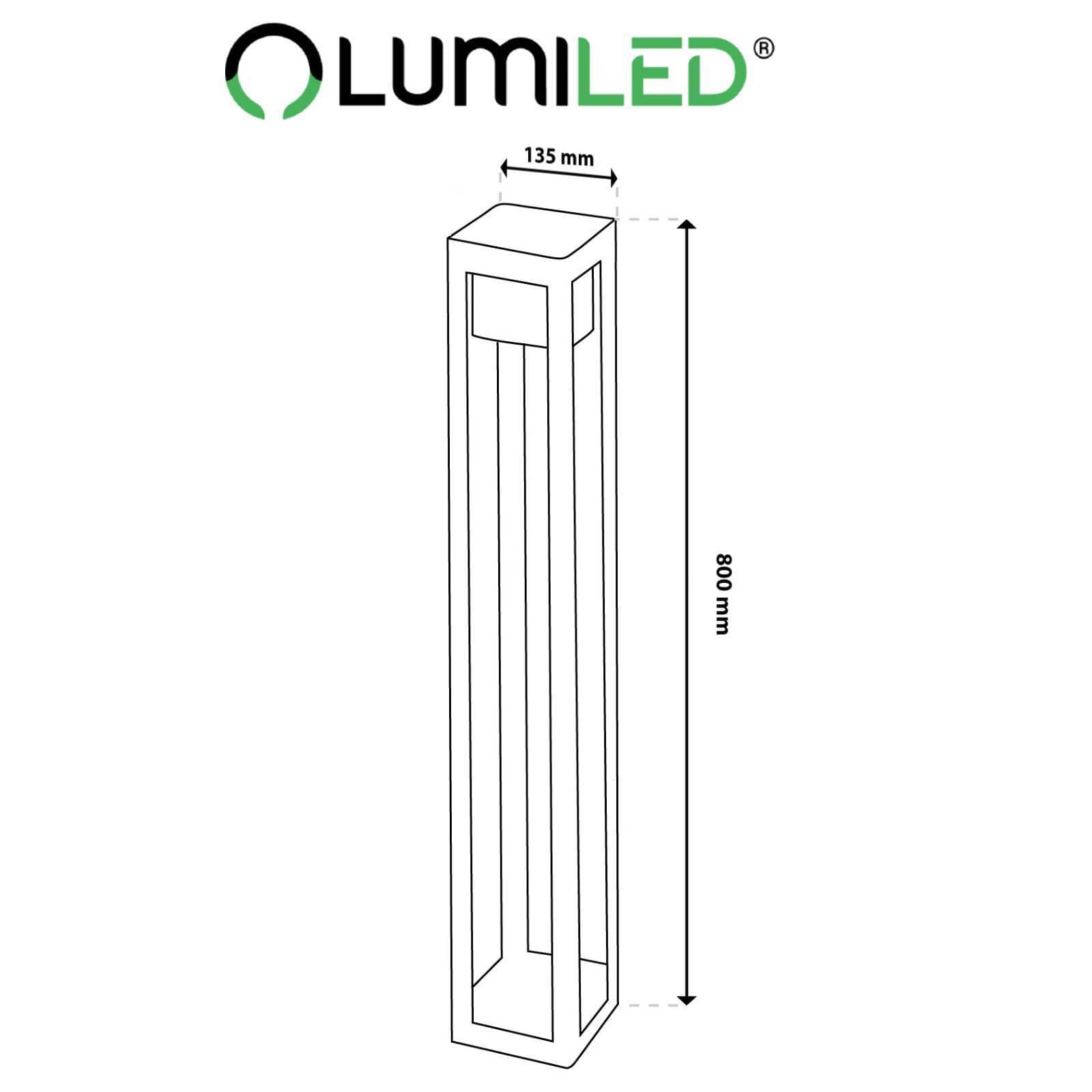 Lumiled LED Wegeleuchte 12W Außen Pollerleuchte 1140Lm 3000K IP54 80cm Schwarz Aluminium Wegbeleuchtung Außenleuchte Außenbeleuchtung Gartenleuchte Wegelampe stehend spritzwasserdicht warmweiß