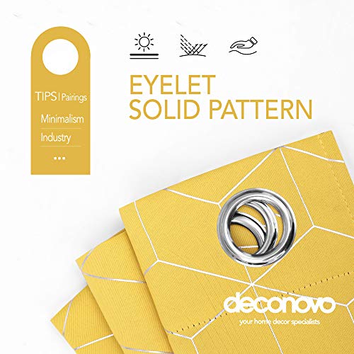 Deconovo Blackout Curtains, Eyelet Curtains, Super Soft Diamond Foil Printed Thermal Insulated Curtains for Living Room, W46 x L90 Inch(Width x Length), Mellow Yellow, One Pair - Image 3