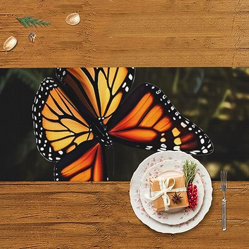Chemin de table en lin motif papillon décoration automne fête - 6
