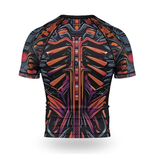 Short Sleeve Compression Rash Guard – Cyber Biomechanic Design for Men’s MMA BJJ No-Gi Training – Stretch Fit Gear3