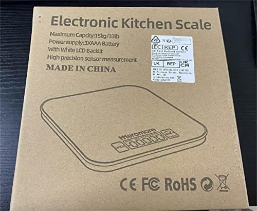 Meromore 33Lb Food Scale, Digital Food Scale Kitchen Scale,1G/0.1 Oz Precise Graduation, 8 Units, Tare Function, Touch Button, Backlit Lcd, Waterproof Tempered Glass Surface (Black) #TOP7