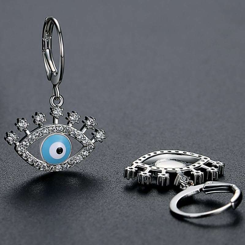 14K Gold Evil Eye Enamel Hoop and Drop Earrings with Moissanite for Women - Image 4