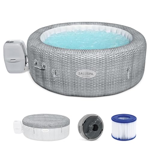 Bestway 4-6 Person SaluSpa Honolulu AirJet Inflatable Hot Tub Spa, 77' x 28' Round Portable Spa with 140 Soothing Jets and Insulated Cover