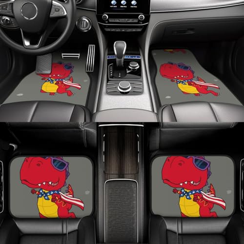 Xiso Ver Dinosaurier Super Hero Cartoon Druck Auto Fußmatten 4er Set Universal Fit Automotive Allwetter Matten für SUV, Limousine, Van Autozubehör