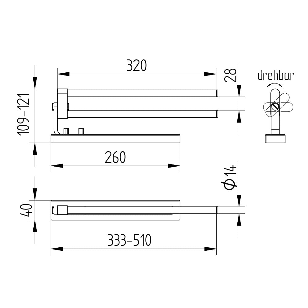 AVENARIUS Handtuchhalter zweiarmig, 320-495 mm ausziehbar, verchromt - Serie Universal