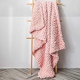 vctops Boho Chenille Chunky Knit Throw Blanket Super Soft Warm Cozy Hand Knit Blankets for Couch Bed Sofa Chair (Pink,31'x39')