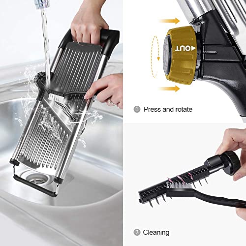 Masthome Mandoline de Cuisine Professionnelle en Acier Inoxydable, Mandoline Multifonction Réglable, avec Protège Main et Gants de Sécurité, pour Légumes, Pommes de Terre, Oignons, Fromage - Image 7