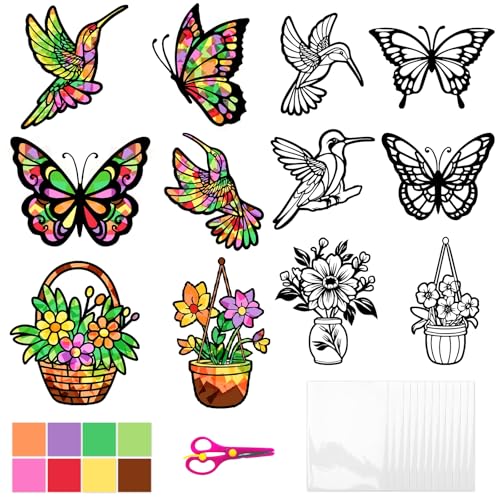 Bastelset Frühling Kinder, 12 Stück Fensterbilder Frühling Basteln mit...