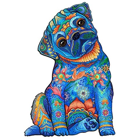 Blumuze Wooden Jigsaw Puzzles, Cute Pug Wooden Puzzles for Adults, Unique Shaped Animal Wood Puzzles, Wooden Animal Puzzles for Adults Kids with Wood Gift Box, 44 * 29.7cm, 300pcs, L Cover
