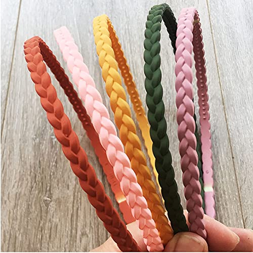 Image of Kiyan 12 Pcs Thin Plastic Hair Bands for Women & Girls | 6mm Braided Pigtail Style Headbands with Teeth Comb for Strong Grip | Multicolor Daily Wear Hair Accessories for Kids & Teens